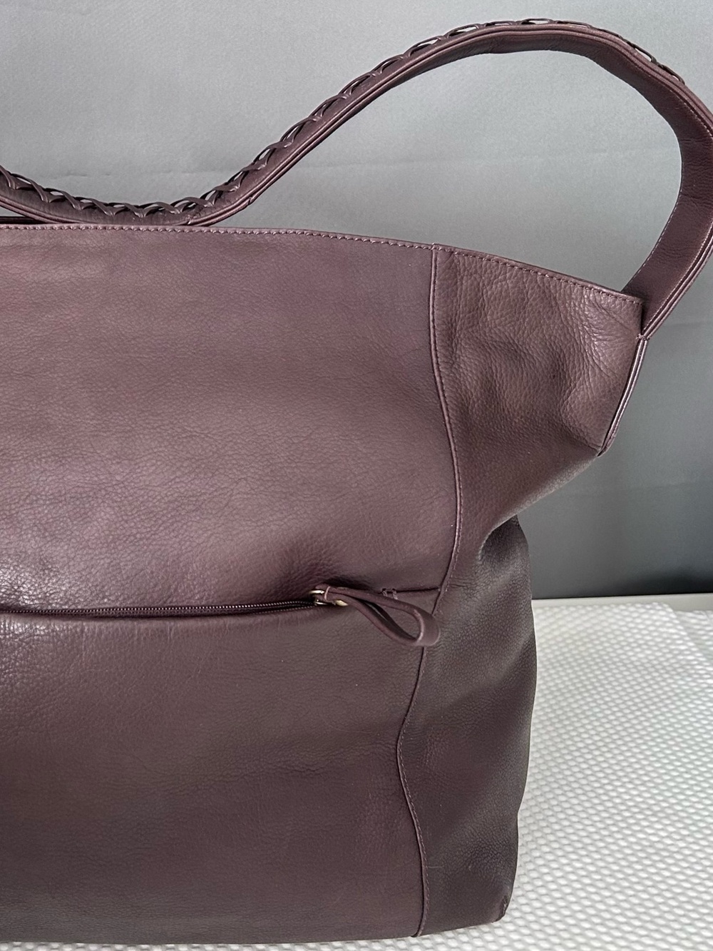 Derek Alexander Brown Leather Tote Bag with Braided Handle